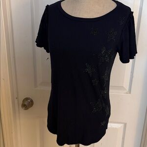 Chico's Midnight Blue Starry Short Sleeve Top